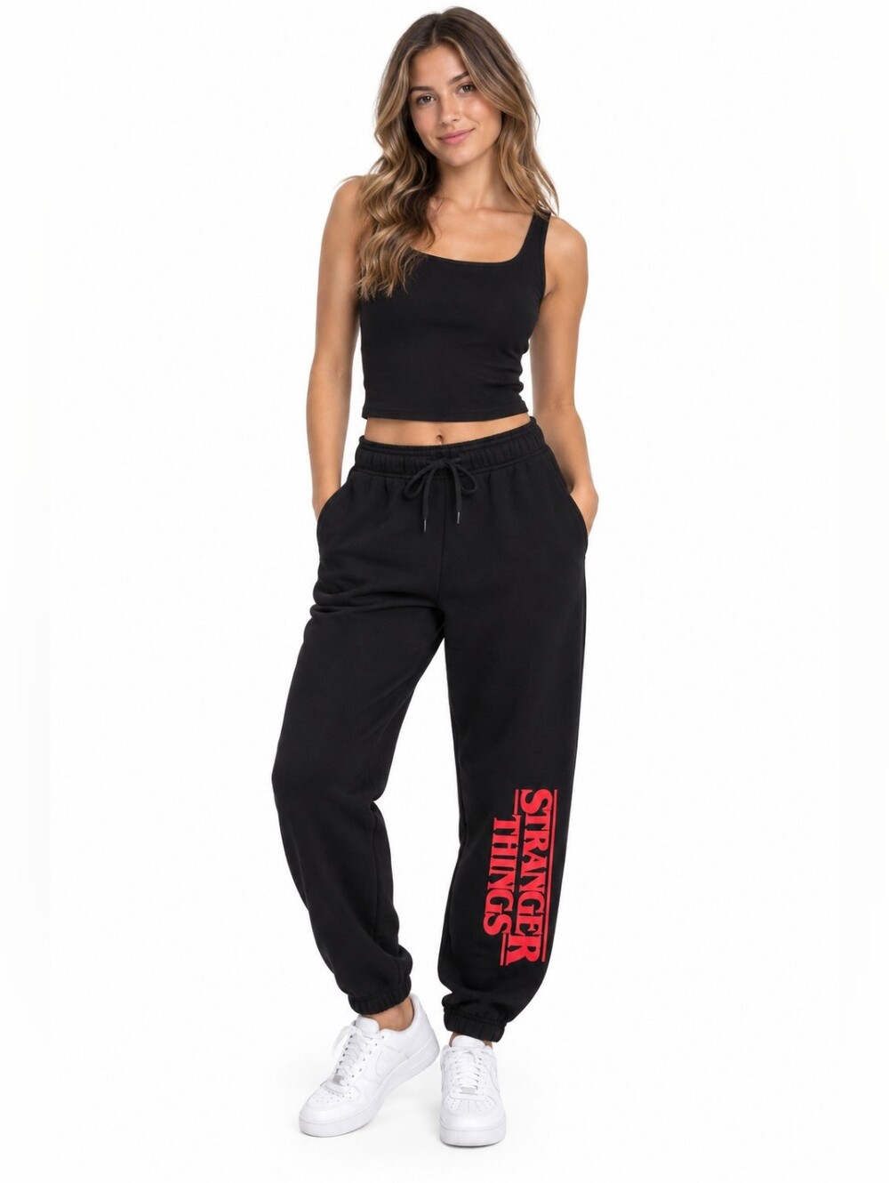Netflix Stranger Things Black Jogger Sweatpants Red Logo Size M